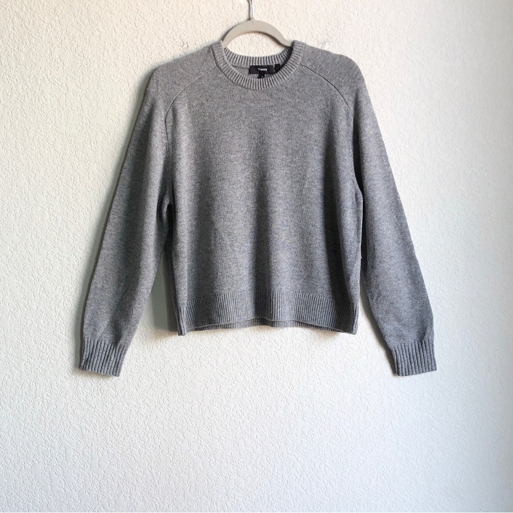 Theory Womens Cashmere Crew Neck Sweater Grey Medium Flaw